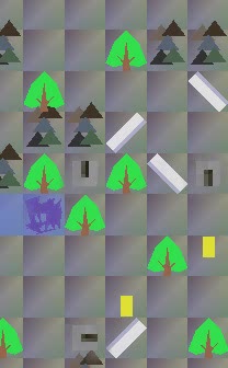 screen capture of pollutocracy: a grid with shimmering pollution, flying energy bolts bouncing off mirrors, and a few unpolluted trees and mountains